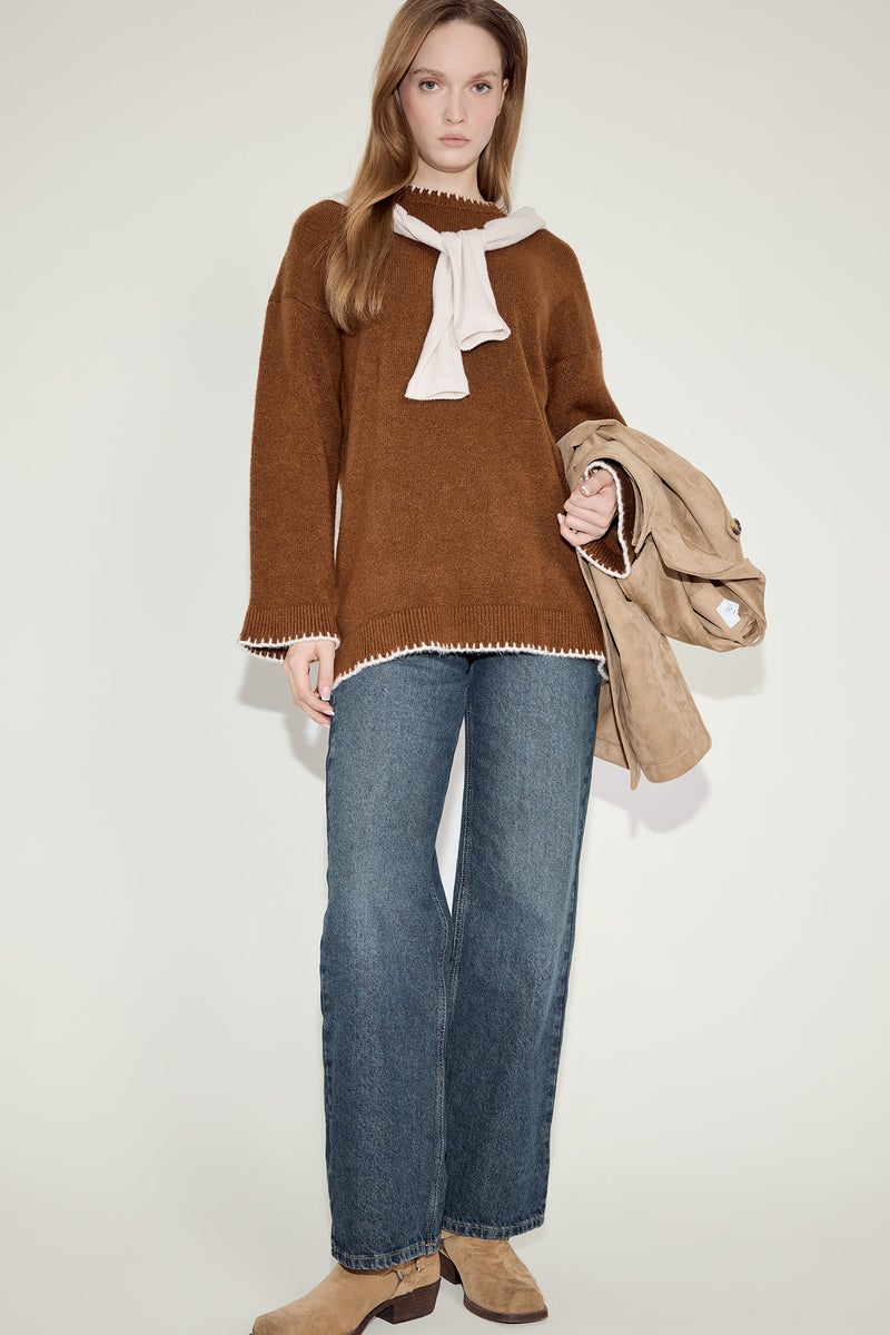 DeFacto Brown Woman Regular Fit Knitwear Tunic Casual - Image 2